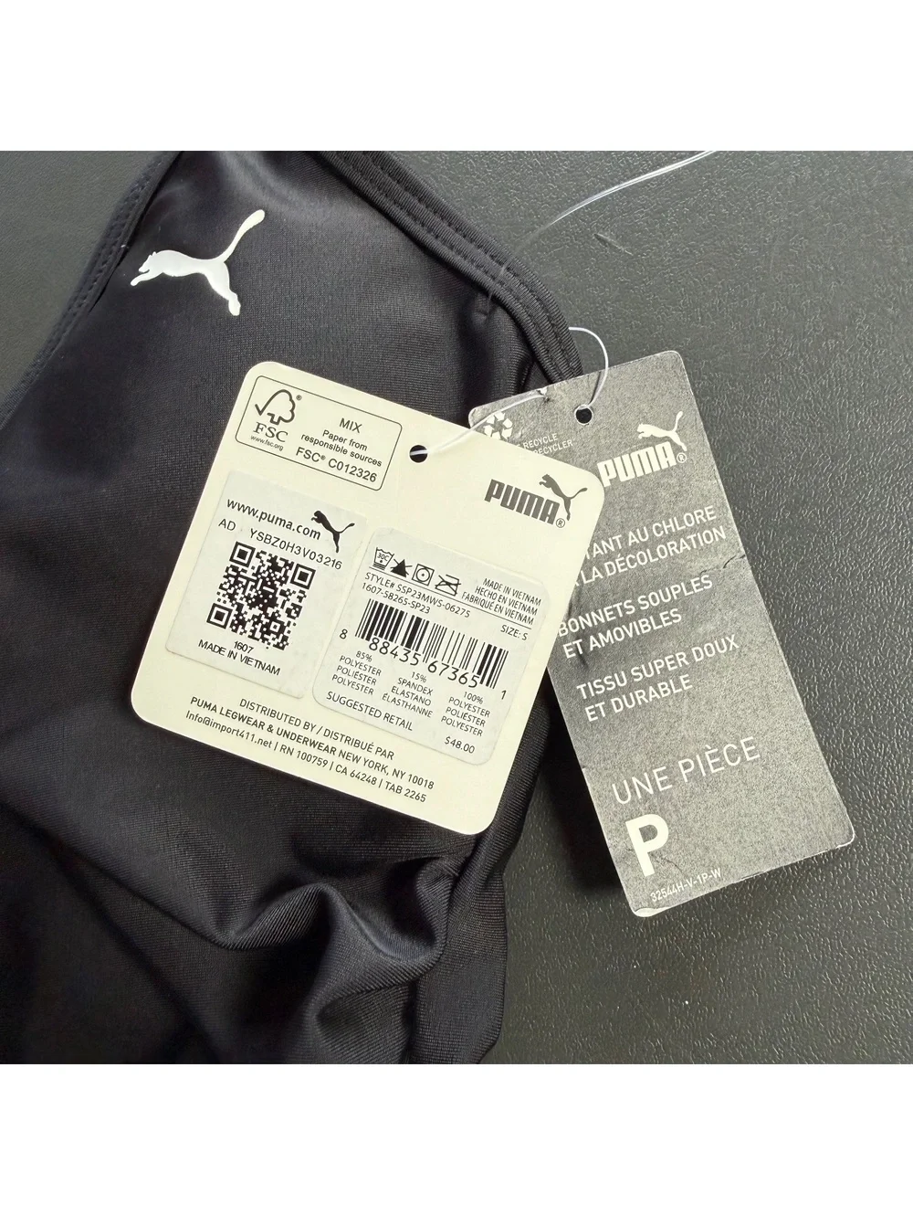 PUMA black chlorine resistant soft fabric athletic one piece swimsuit Sz S New